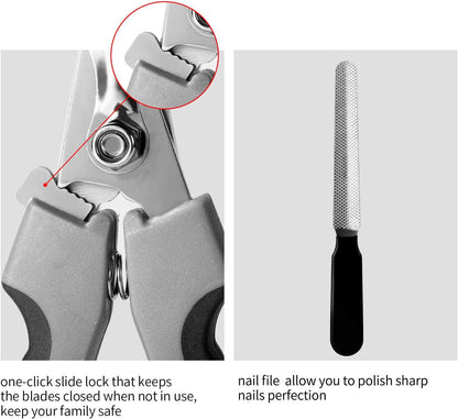 Professional Dog Nail Clippers with Quick Sensor & Safety Guard for Large Breeds - Includes Cat Nail Clipper & Nail File