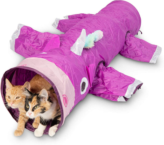 Magic Mewnicorn Multi-Cat Tunnel - Fun Crinkle Feather String Toy for Cats, Dogs, Rabbits, Kittens & Guinea Pigs!
